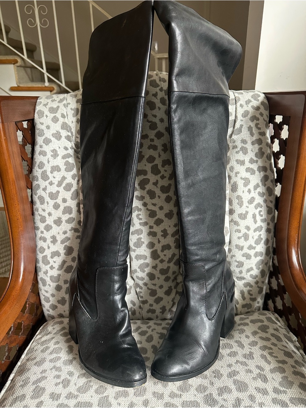 Dolce Vita Black Leather Over-the-Knee Heeled Boots